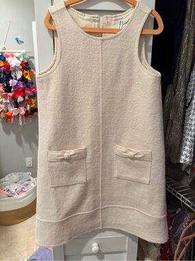 Janie and Jack Cream Sleeveless Wool Dress with Pocket Bows